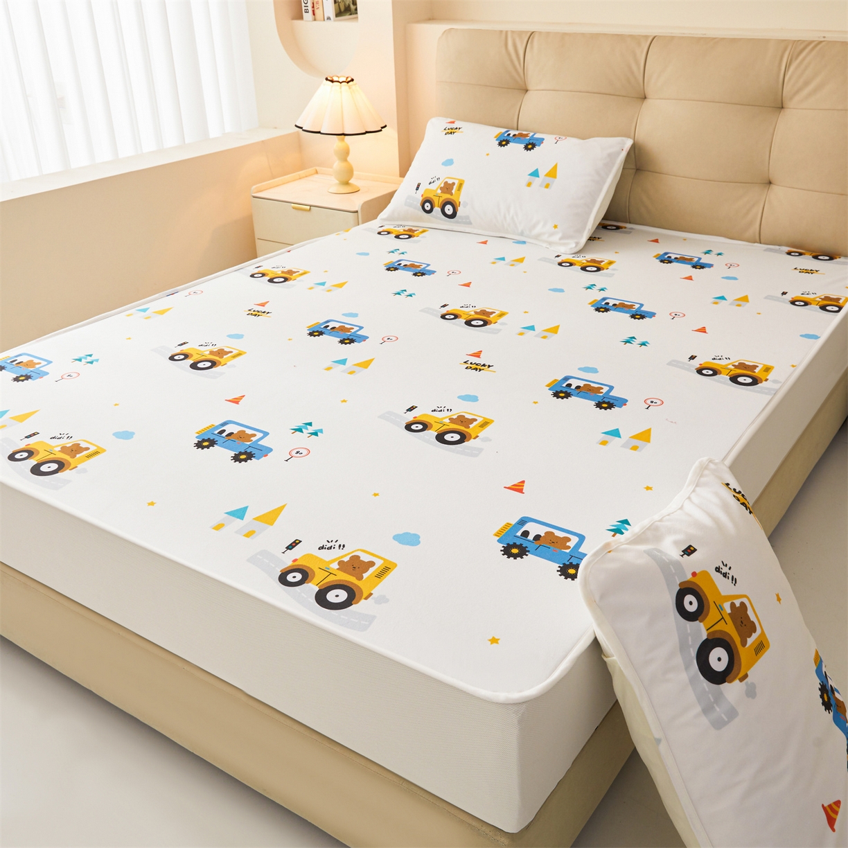 91家纺网 家纺一手货源 找家纺 雯豆家纺 2025新款TPU防水隔尿床笠防脏垫单床笠床笠单件 防水床笠-小汽车