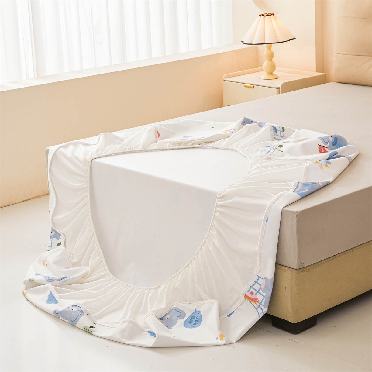 91家纺网 家纺一手货源 找家纺 雯豆家纺 2025新款TPU防水隔尿床笠防脏垫单床笠床笠单件 防水床笠-小象嘟嘟