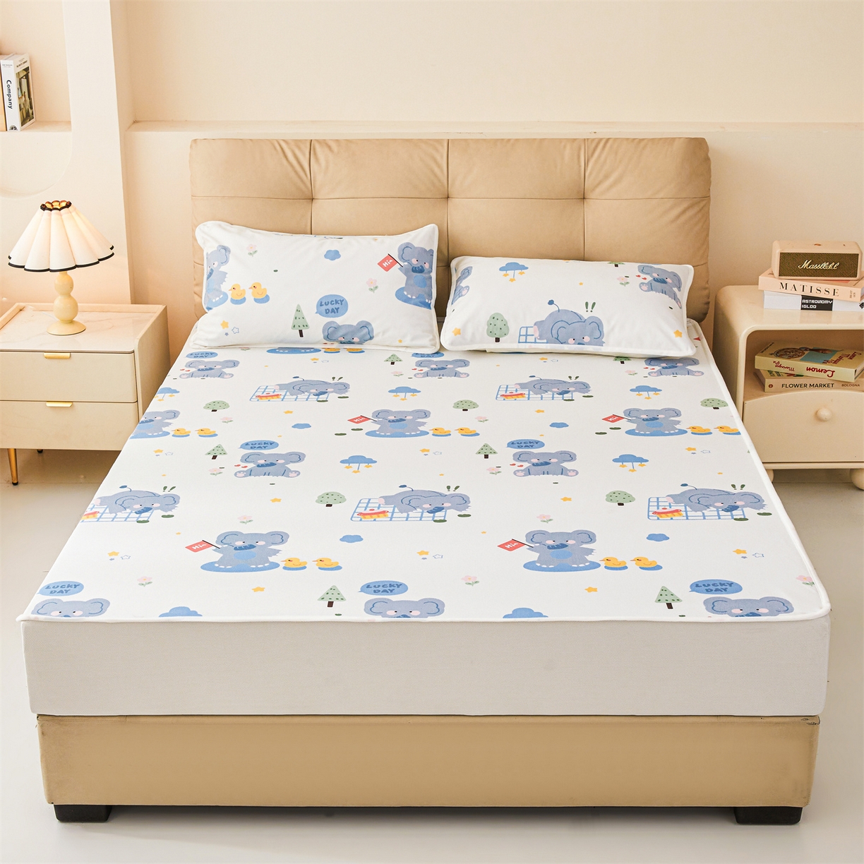 91家纺网 家纺一手货源 找家纺 雯豆家纺 2025新款TPU防水隔尿床笠防脏垫单床笠床笠单件 防水床笠-小象嘟嘟