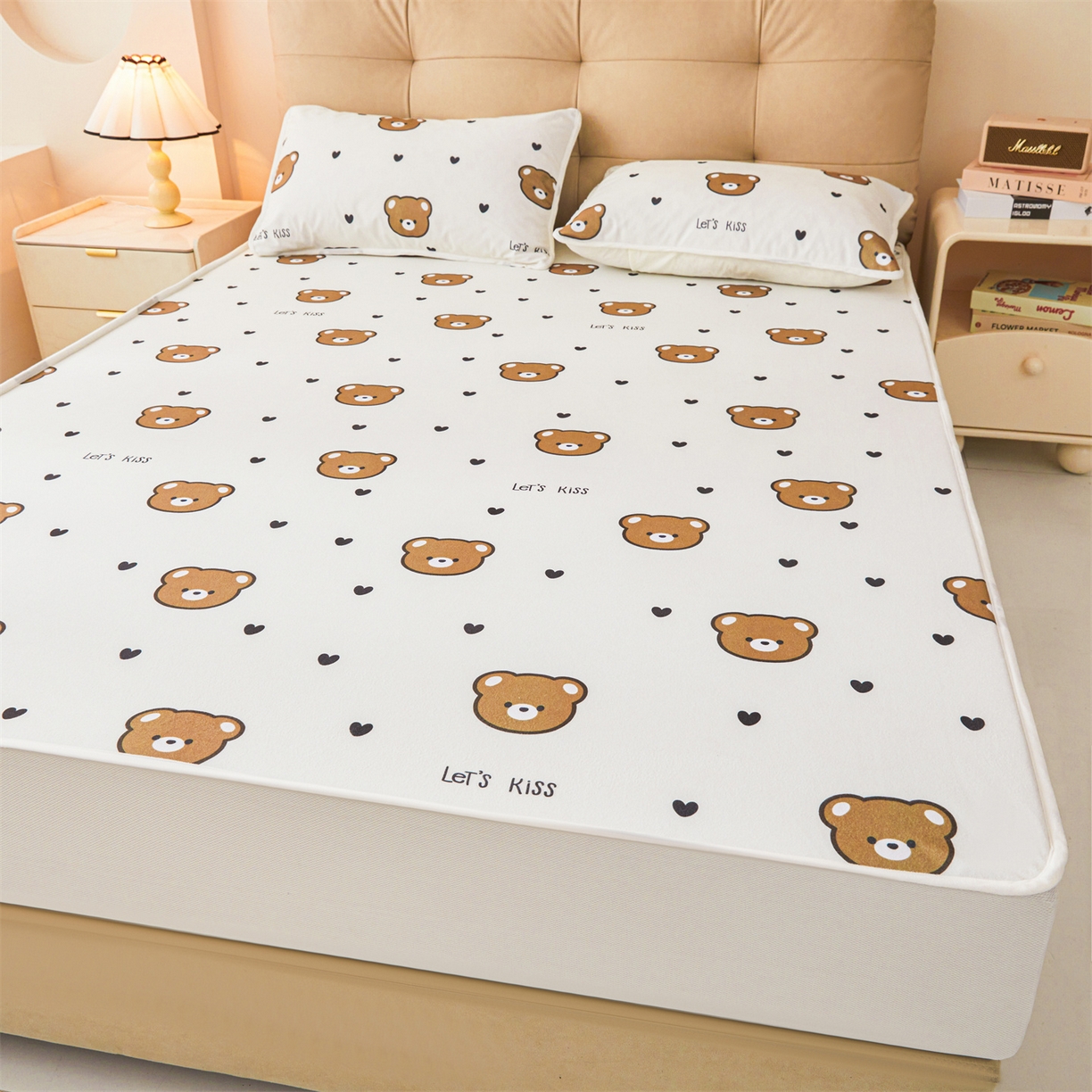 91家纺网 家纺一手货源 找家纺 雯豆家纺 2025新款TPU防水隔尿床笠防脏垫单床笠床笠单件 防水床笠-小熊头