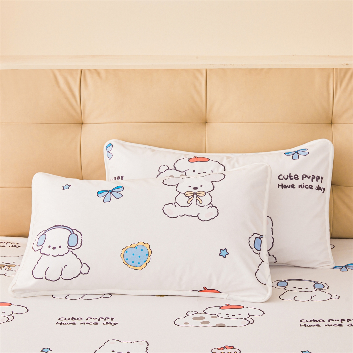 91家纺网 家纺一手货源 找家纺 雯豆家纺 2025新款TPU防水隔尿床笠防脏垫单床笠床笠单件 防水床笠-音乐小狗