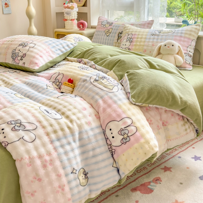 91家纺网 家纺一手货源 找家纺 （总）摩妮卡 2025新款小清新加厚260克牛奶绒泡泡绒四件套