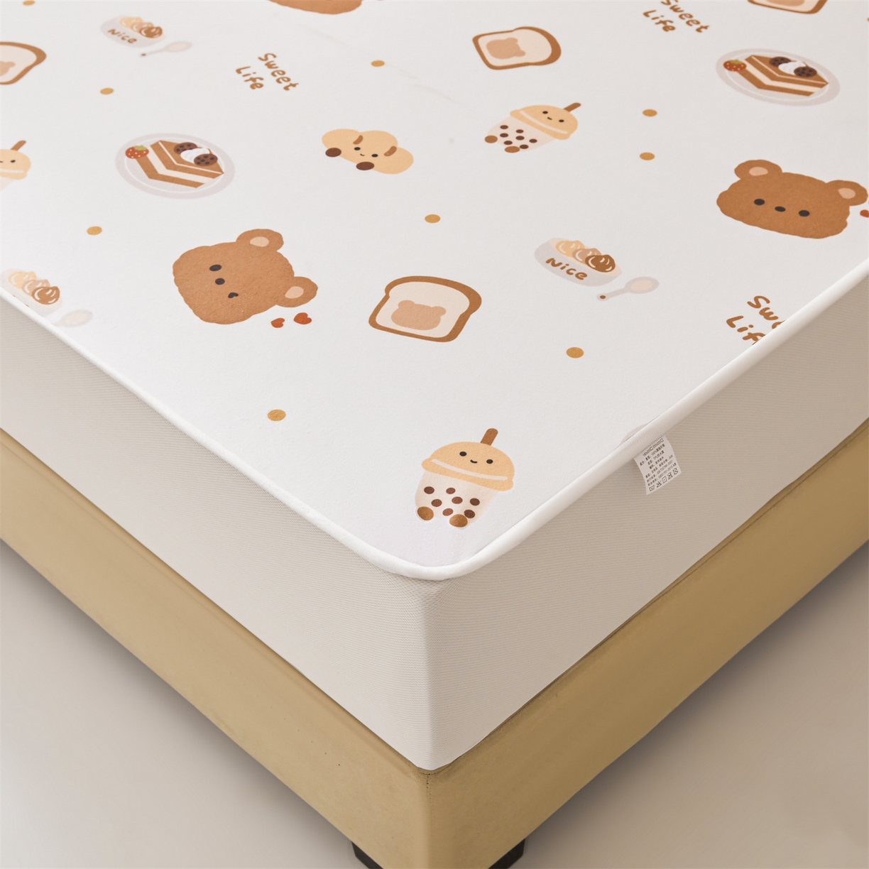 91家纺网 家纺一手货源 找家纺 雯豆家纺 2025新款TPU防水隔尿床笠防脏垫单床笠床笠单件 防水床笠-小熊派对