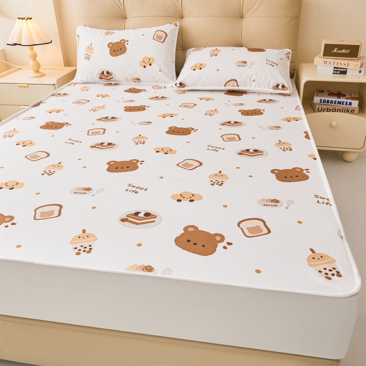 91家纺网 家纺一手货源 找家纺 雯豆家纺 2025新款TPU防水隔尿床笠防脏垫单床笠床笠单件 防水床笠-小熊派对