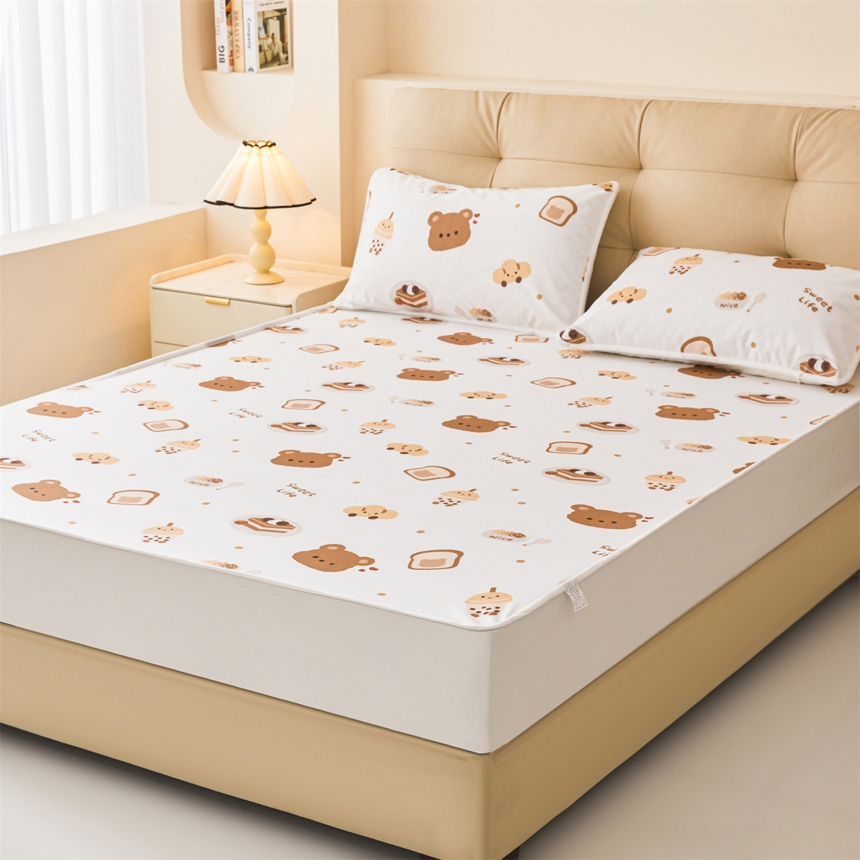 91家纺网 家纺一手货源 找家纺 雯豆家纺 2025新款TPU防水隔尿床笠防脏垫单床笠床笠单件 防水床笠-小熊派对