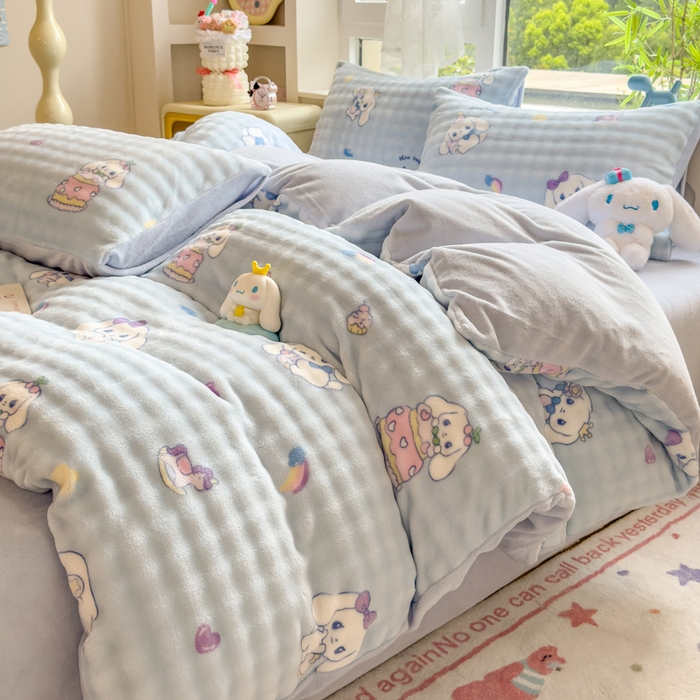 91家纺网 家纺一手货源 找家纺 （总）摩妮卡 2025新款小清新加厚260克牛奶绒泡泡绒四件套