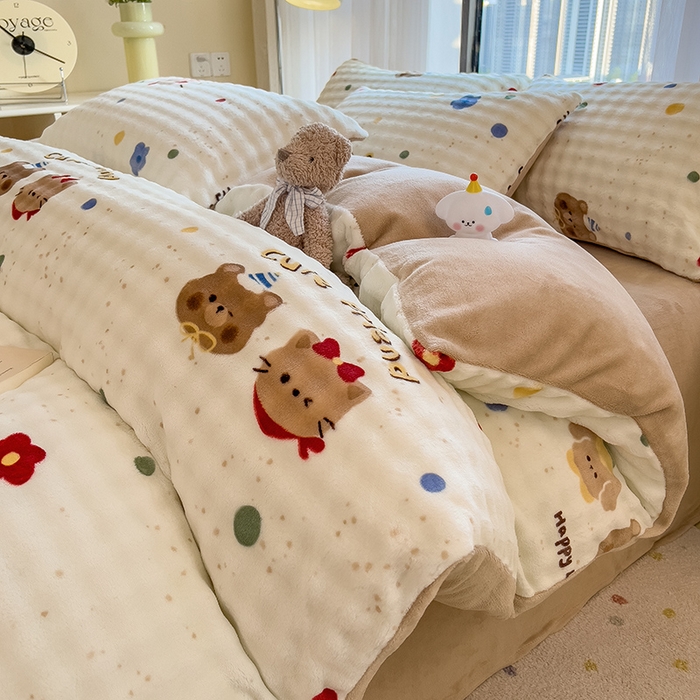 91家纺网 家纺一手货源 找家纺 （总）摩妮卡 2025新款小清新加厚260克牛奶绒泡泡绒四件套