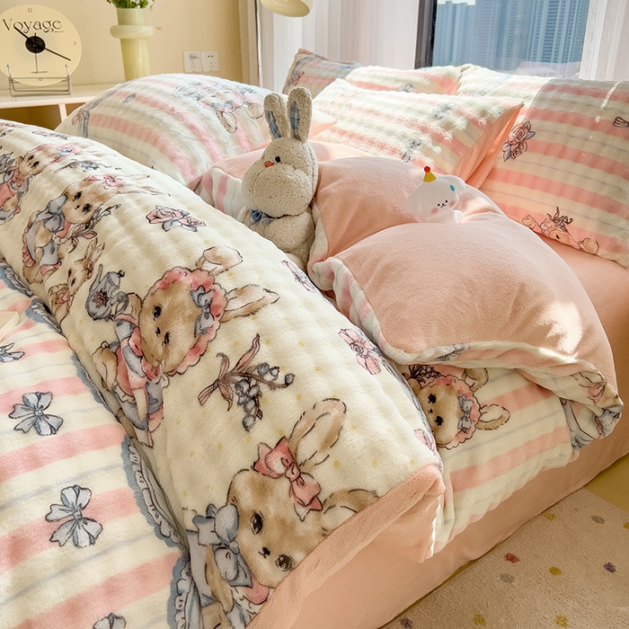 91家纺网 家纺一手货源 找家纺 （总）摩妮卡 2025新款小清新加厚260克牛奶绒泡泡绒四件套