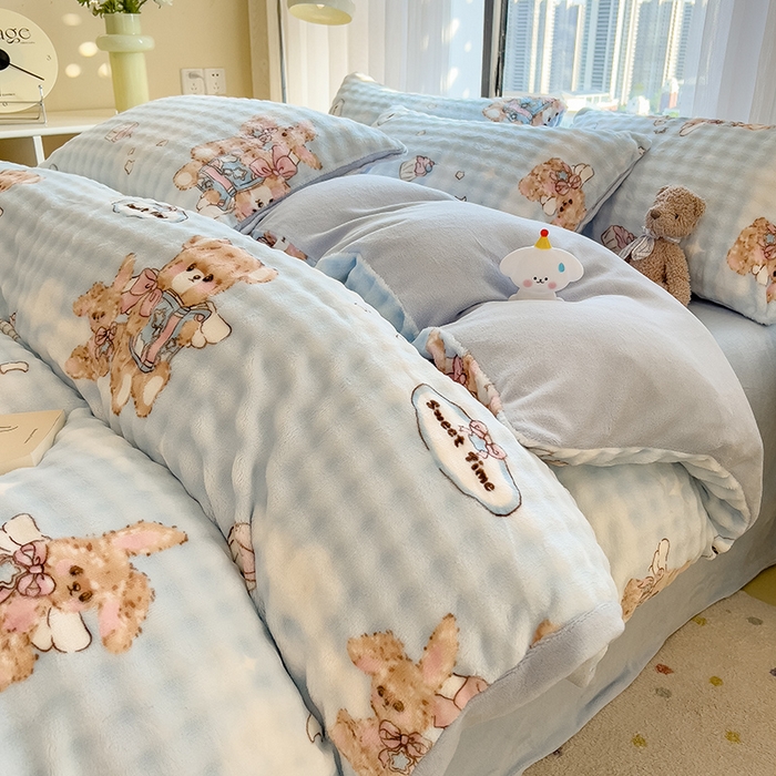 91家纺网 家纺一手货源 找家纺 （总）摩妮卡 2025新款小清新加厚260克牛奶绒泡泡绒四件套