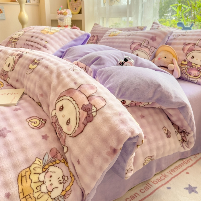 91家纺网 家纺一手货源 找家纺 （总）摩妮卡 2025新款小清新加厚260克牛奶绒泡泡绒四件套