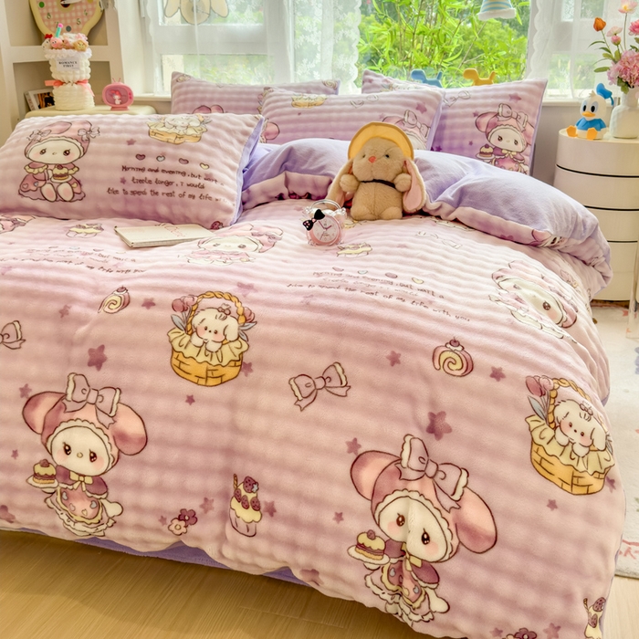 91家纺网 家纺一手货源 找家纺 （总）摩妮卡 2025新款小清新加厚260克牛奶绒泡泡绒四件套