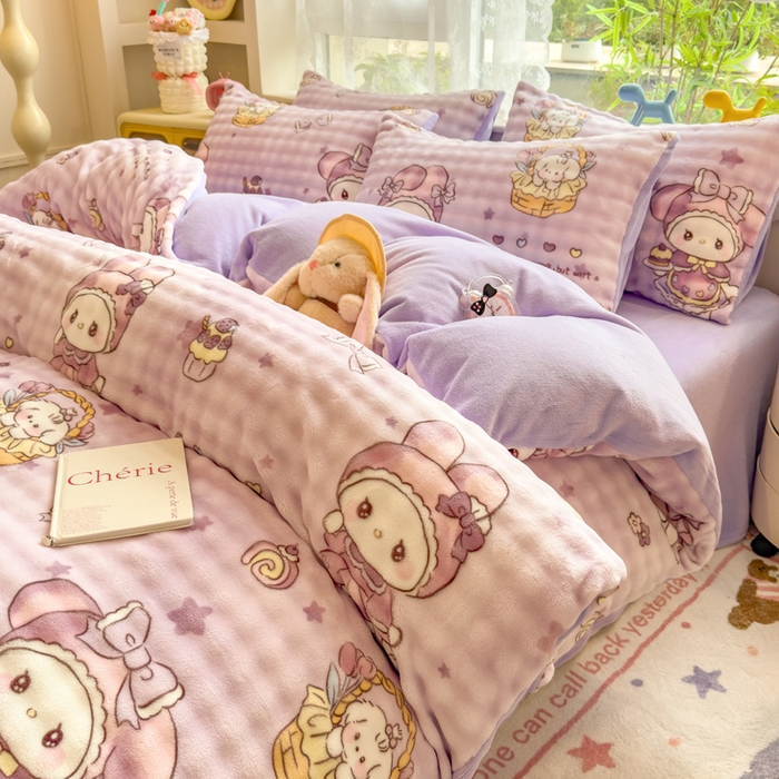 91家纺网 家纺一手货源 找家纺 （总）摩妮卡 2025新款小清新加厚260克牛奶绒泡泡绒四件套