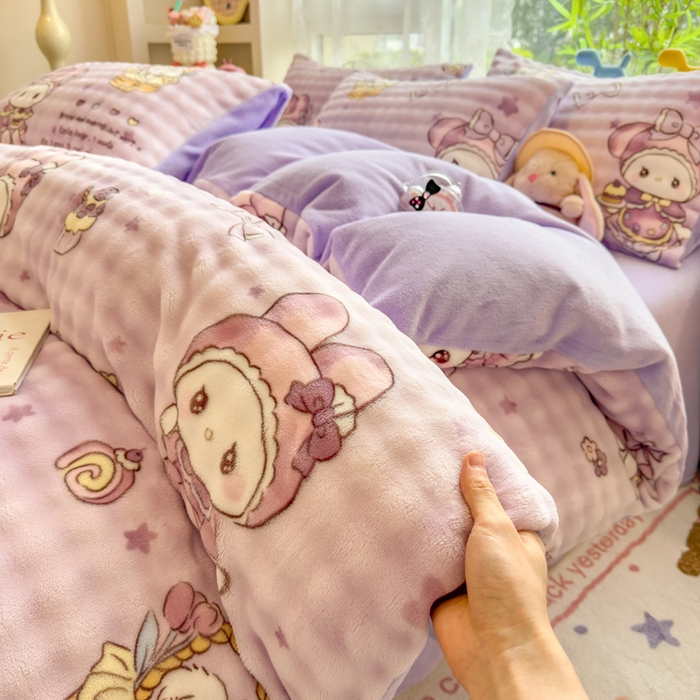 91家纺网 家纺一手货源 找家纺 （总）摩妮卡 2025新款小清新加厚260克牛奶绒泡泡绒四件套