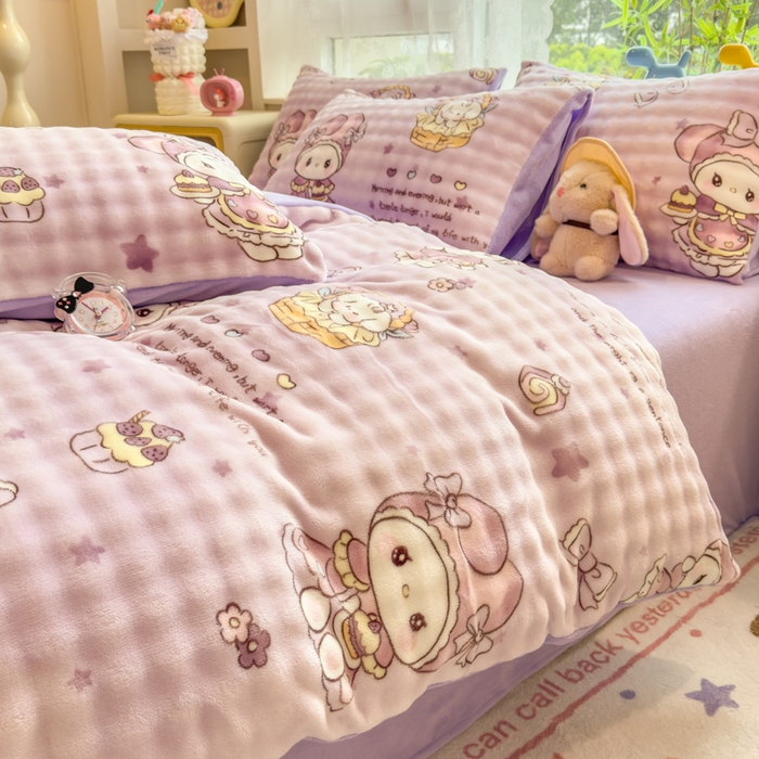 91家纺网 家纺一手货源 找家纺 （总）摩妮卡 2025新款小清新加厚260克牛奶绒泡泡绒四件套