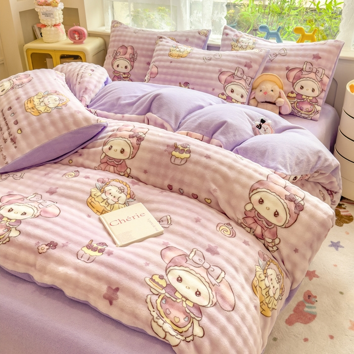 91家纺网 家纺一手货源 找家纺 （总）摩妮卡 2025新款小清新加厚260克牛奶绒泡泡绒四件套