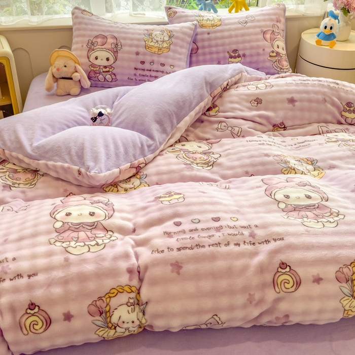 91家纺网 家纺一手货源 找家纺 （总）摩妮卡 2025新款小清新加厚260克牛奶绒泡泡绒四件套