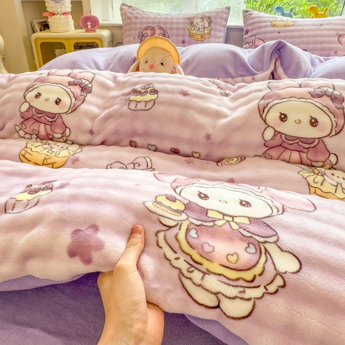 91家纺网 家纺一手货源 找家纺 （总）摩妮卡 2025新款小清新加厚260克牛奶绒泡泡绒四件套