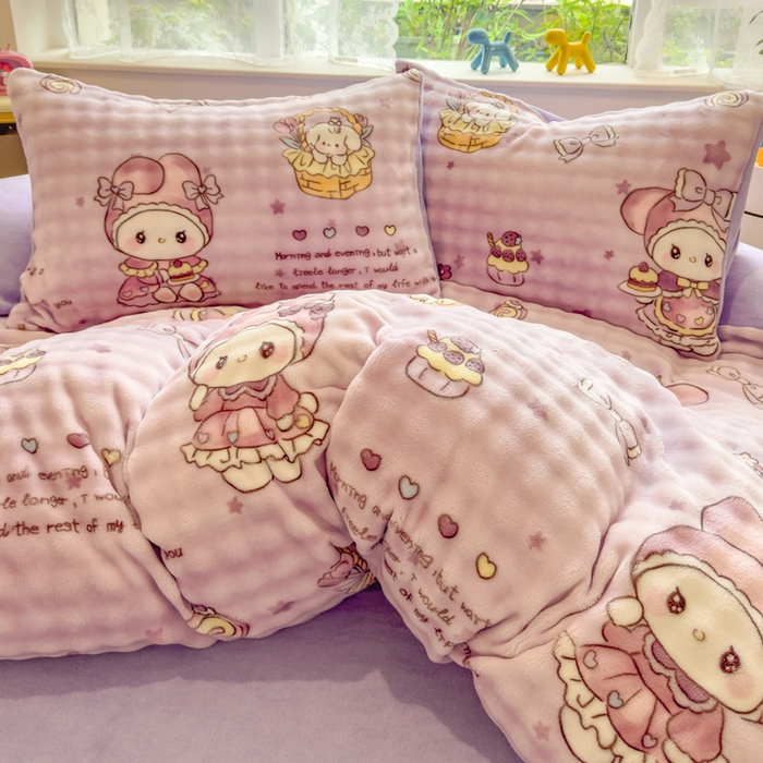 91家纺网 家纺一手货源 找家纺 （总）摩妮卡 2025新款小清新加厚260克牛奶绒泡泡绒四件套