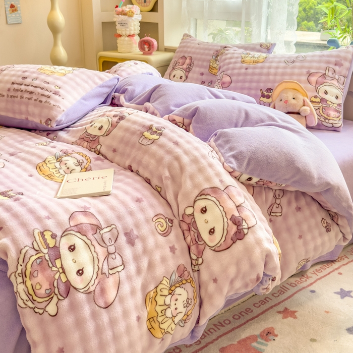 91家纺网 家纺一手货源 找家纺 （总）摩妮卡 2025新款小清新加厚260克牛奶绒泡泡绒四件套