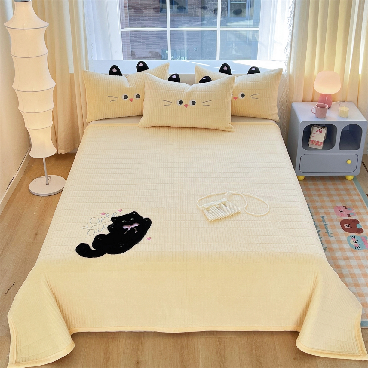 91家纺网 家纺一手货源 找家纺 曼町家居 2025新款秋冬加厚牛奶绒防滑单床盖系列 尤米-芝士黄