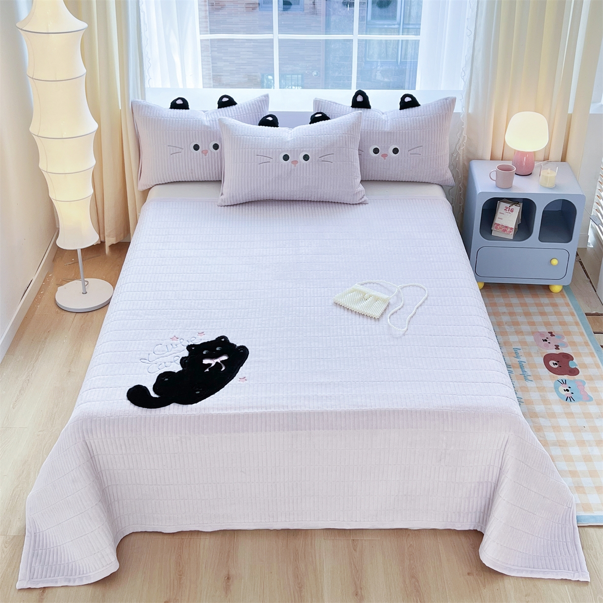 曼町家居 2025新款秋冬加厚牛奶绒防滑单床盖系列 尤米-梦幻紫