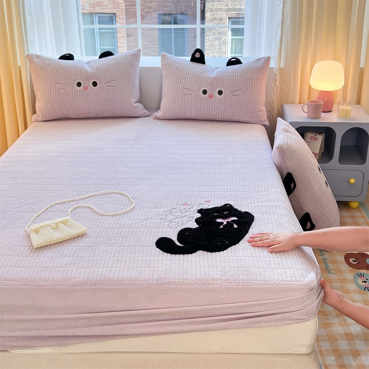 曼町家居 2025新款秋冬加厚牛奶绒防滑单床笠系列 尤米-梦幻紫