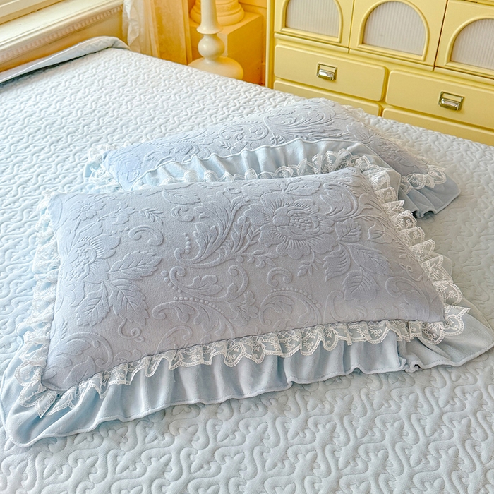 91家纺网 家纺一手货源 找家纺 绒棉世家 2025秋冬新款法式韩版花边款加厚牛奶绒双面宝宝绒四件套 秘密花园-兰