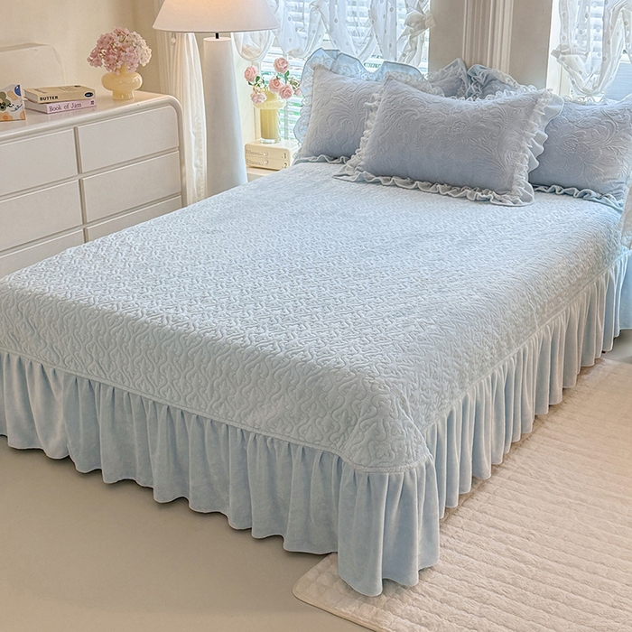 91家纺网 家纺一手货源 找家纺 绒棉世家 2025秋冬新款法式韩版花边款加厚牛奶绒双面宝宝绒四件套 秘密花园-兰