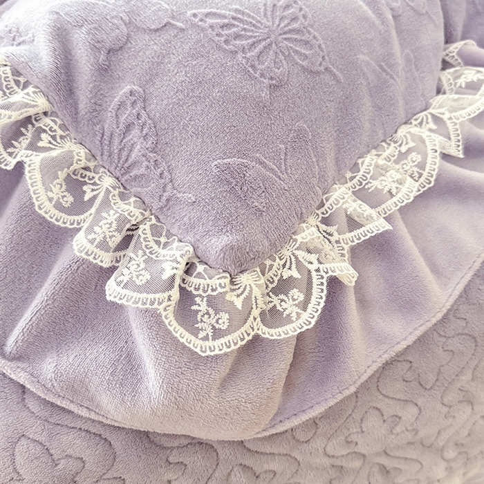 91家纺网 家纺一手货源 找家纺 绒棉世家 2025秋冬新款法式韩版花边款加厚牛奶绒双面宝宝绒四件套 艾薇尔-紫