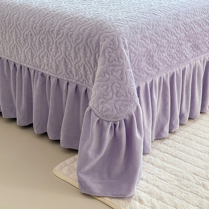 91家纺网 家纺一手货源 找家纺 绒棉世家 2025秋冬新款法式韩版花边款加厚牛奶绒双面宝宝绒四件套 艾薇尔-紫