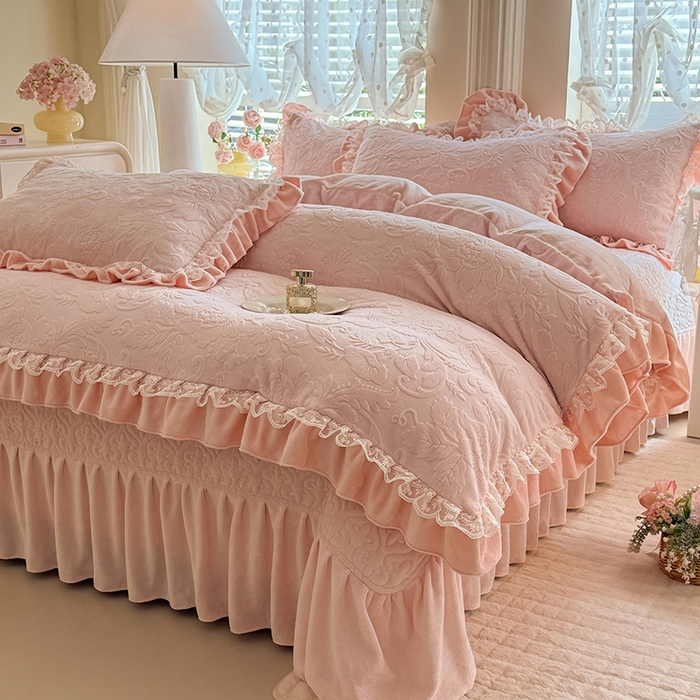 91家纺网 家纺一手货源 找家纺 （总）绒棉世家 2025秋冬新款法式韩版花边款加厚牛奶绒双面宝宝绒四件套