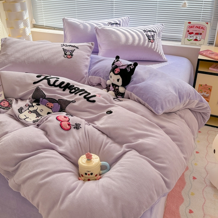 沐辰 2025新款A类牛奶绒三丽欧毛巾绣四件套 酷酷库洛米