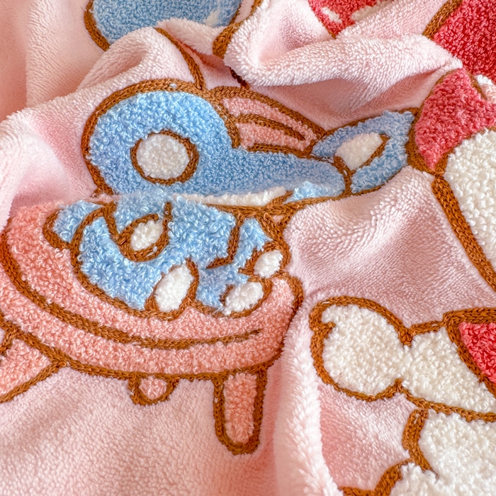 91家纺网 家纺一手货源 找家纺 沐辰 2025新款A类牛奶绒三丽欧毛巾绣四件套 气球美乐蒂