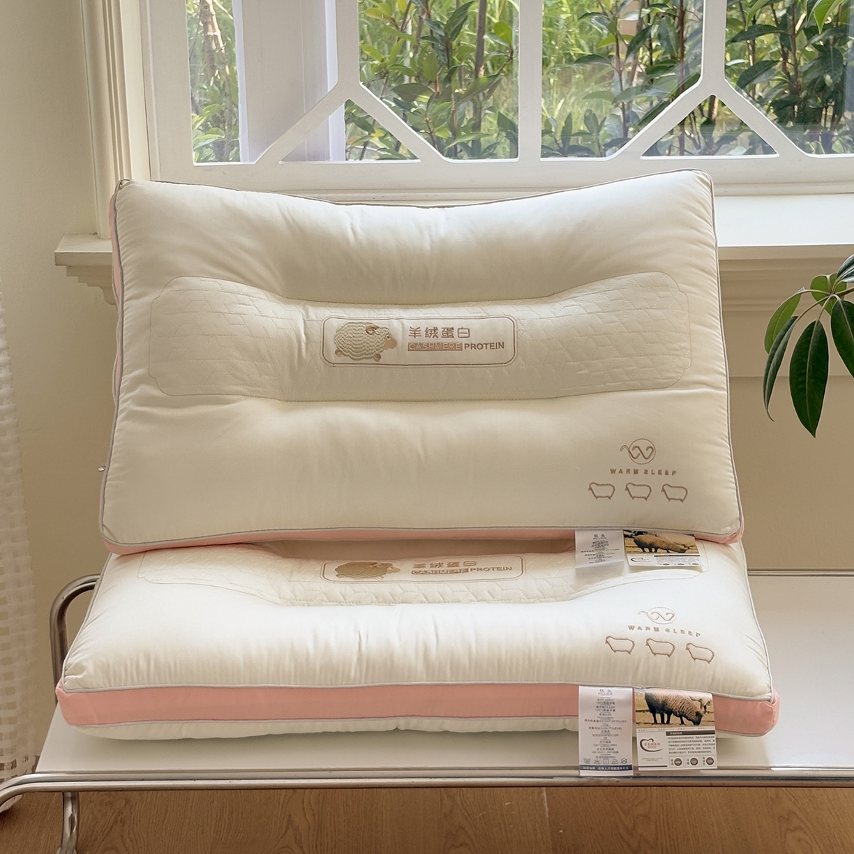 91家纺网 家纺一手货源 找家纺 青泽家纺 2025新款羊绒蛋白枕头枕芯 羊绒蛋白枕芯 高枕一对装