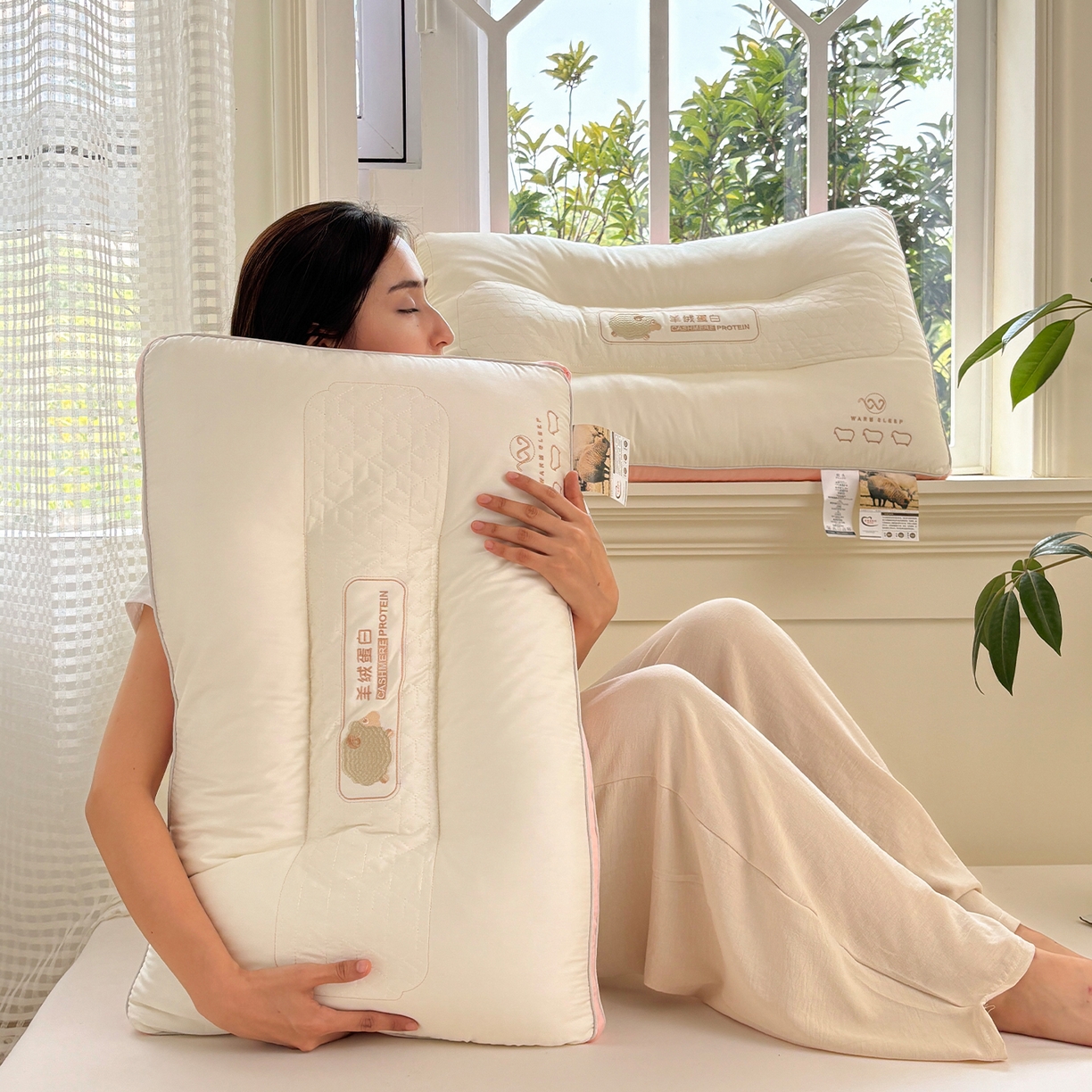 91家纺网 家纺一手货源 找家纺 青泽家纺 2025新款羊绒蛋白枕头枕芯 羊绒蛋白枕芯 高枕一对装