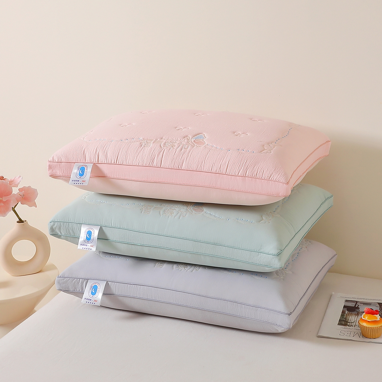 91家纺网 家纺一手货源 找家纺 （总）万聚凯枕芯 2025新款亲肤木棉福气蝶加枕头枕芯