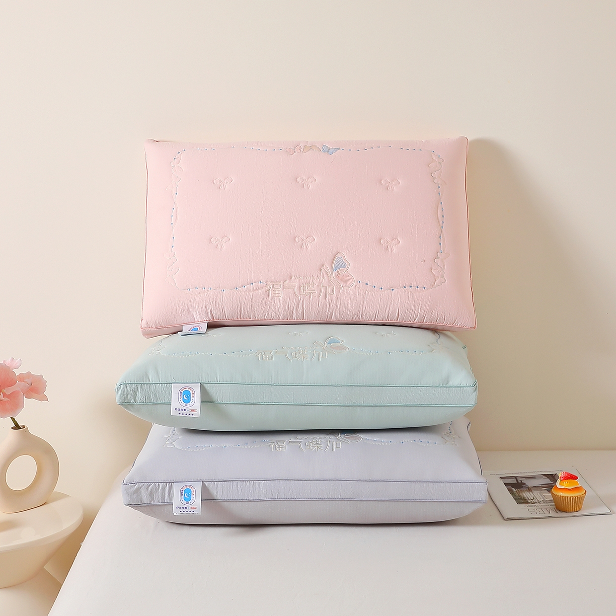 91家纺网 家纺一手货源 找家纺 （总）万聚凯枕芯 2025新款亲肤木棉福气蝶加枕头枕芯