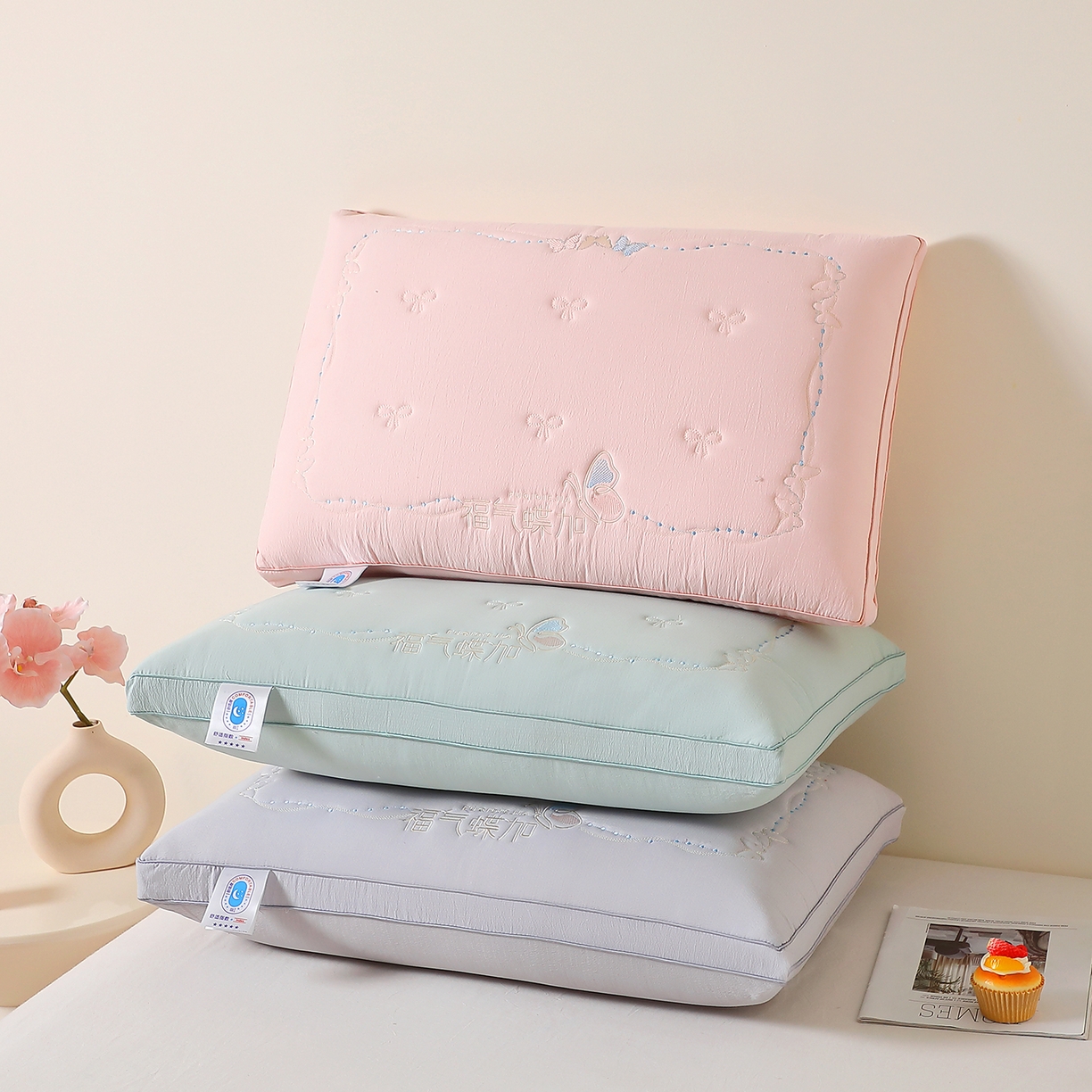 91家纺网 家纺一手货源 找家纺 （总）万聚凯枕芯 2025新款亲肤木棉福气蝶加枕头枕芯