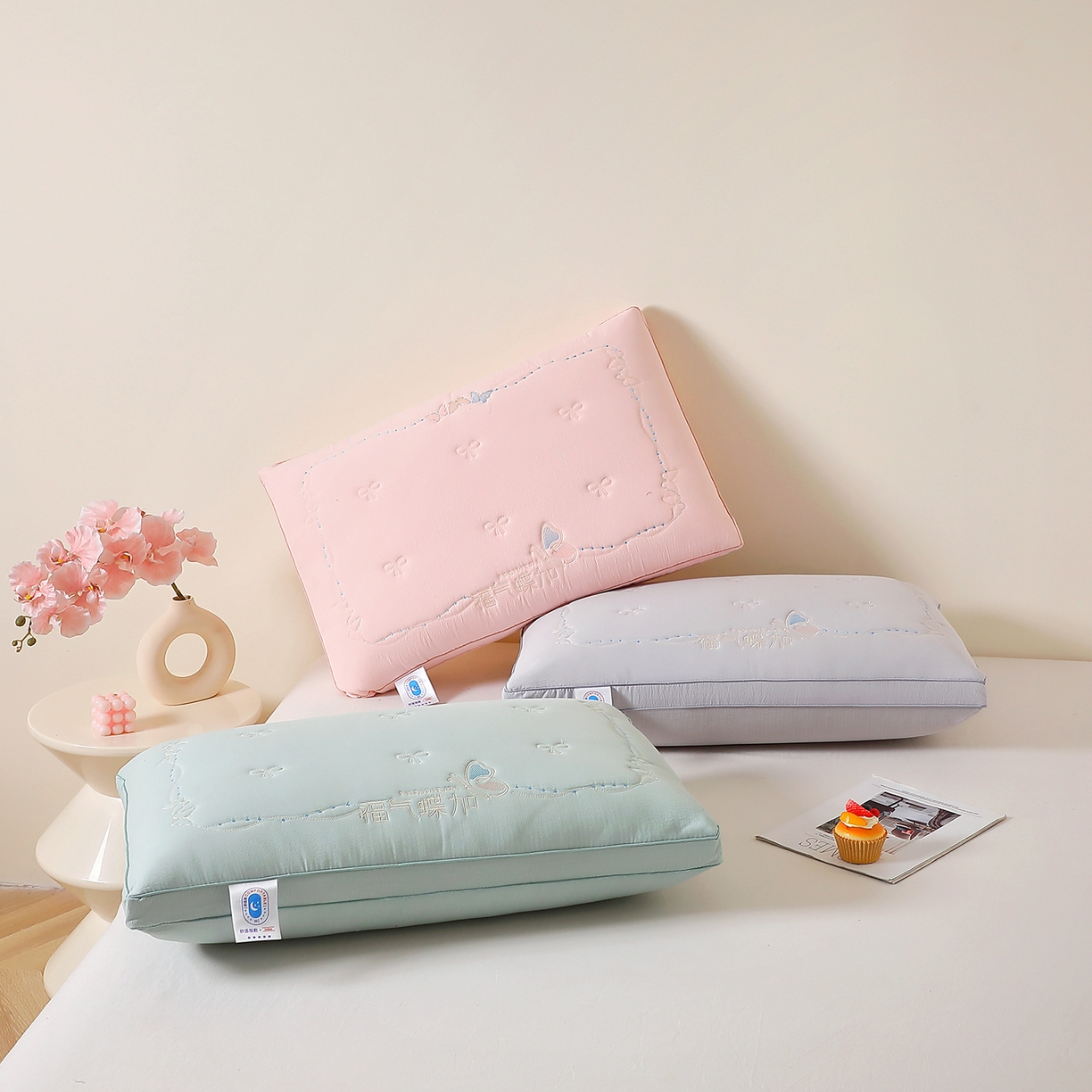 91家纺网 家纺一手货源 找家纺 （总）万聚凯枕芯 2025新款亲肤木棉福气蝶加枕头枕芯