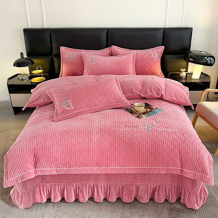 代芙家纺 2025新款宝宝绒夹棉床盖款四件套 甜心-粉豆沙