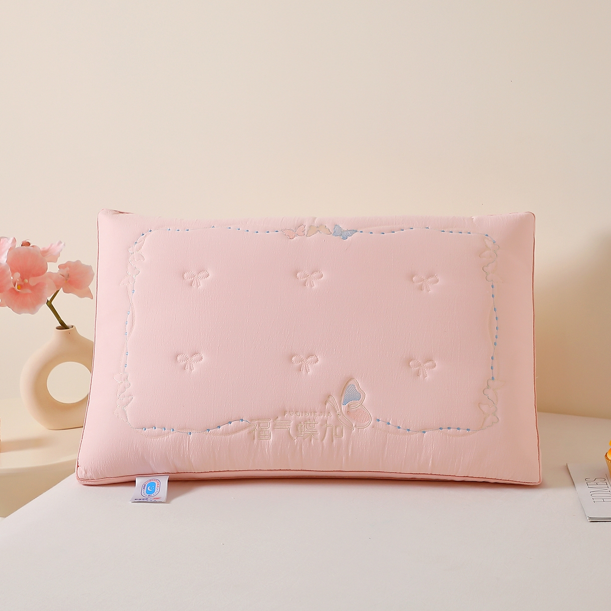 万聚凯枕芯 2025新款亲肤木棉福气蝶加枕头枕芯 福气蝶加-粉色