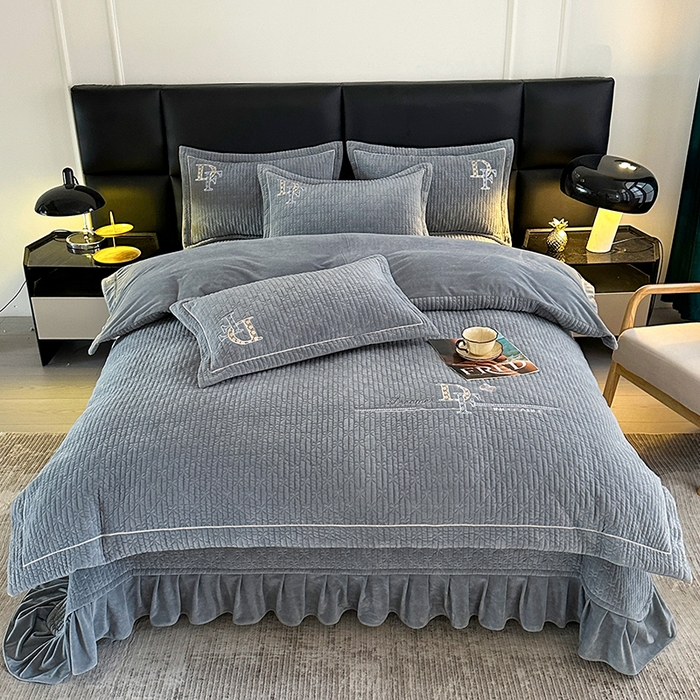 代芙家纺 2025新款宝宝绒夹棉床盖款四件套 甜心-优雅灰