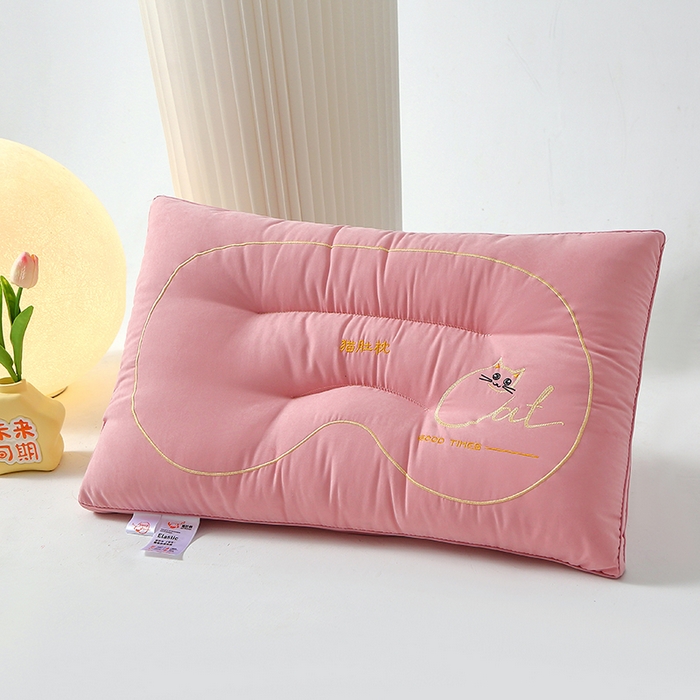 91家纺网 家纺一手货源 找家纺 万聚凯枕芯 2025新款猫肚枕头枕芯 粉色