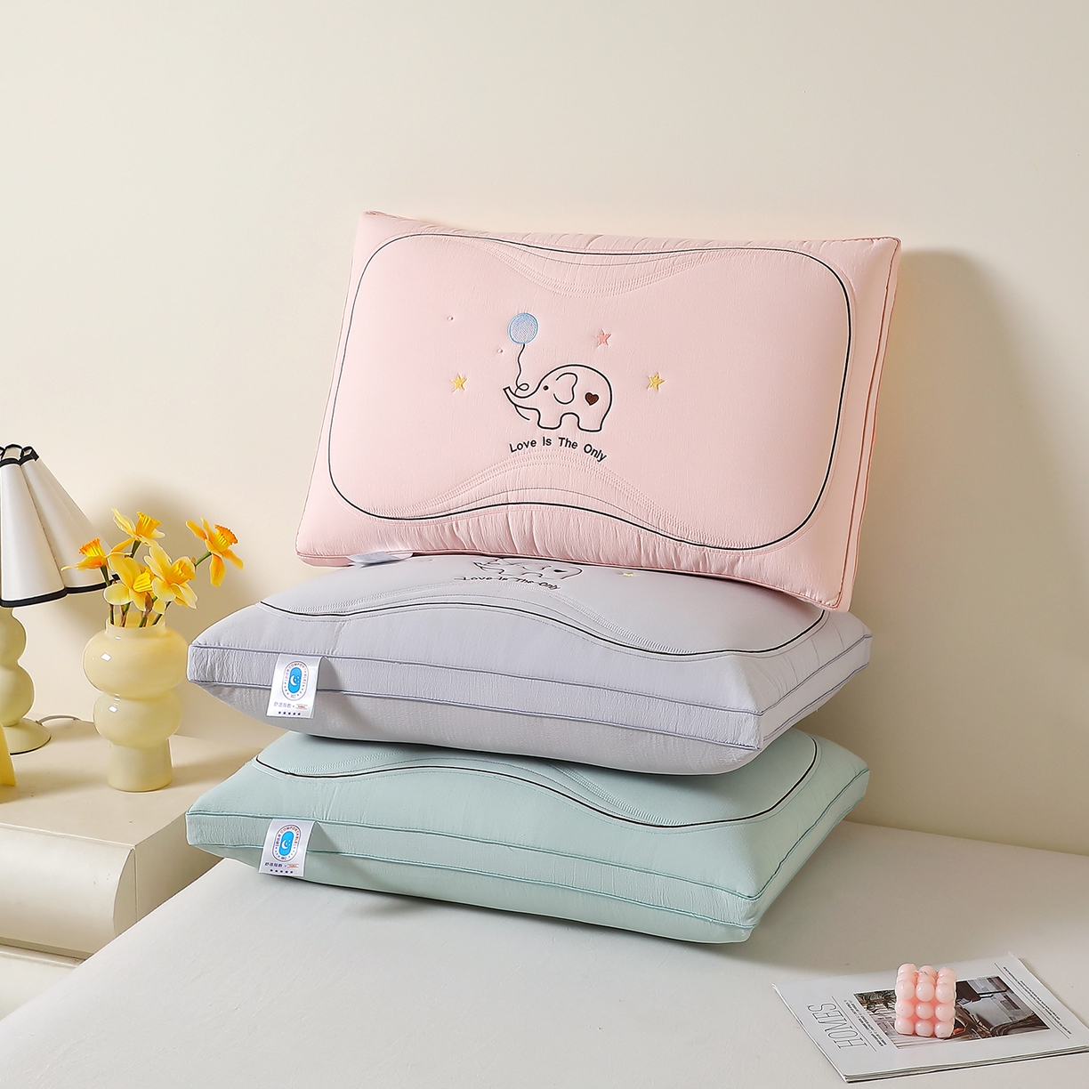 91家纺网 家纺一手货源 找家纺 （总）万聚凯枕芯 2025新款亲肤木棉气球小象枕头枕芯