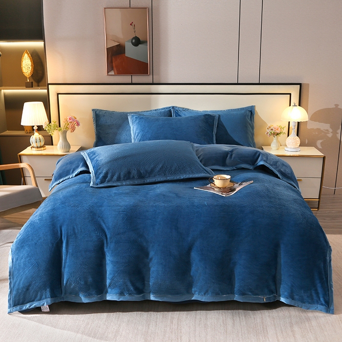 91家纺网 家纺一手货源 找家纺 居尚家纺 2025新款高克重牛奶绒烂花绒雕花绒单被套 被套单件 雕花-流星-宝兰