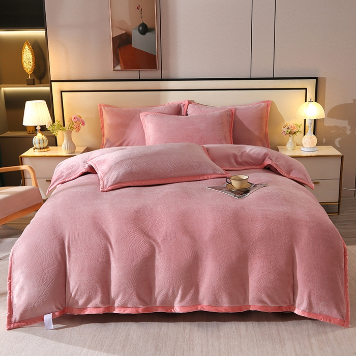 91家纺网 家纺一手货源 找家纺 居尚家纺 2025新款高克重牛奶绒烂花绒雕花绒单被套 被套单件 雕花-流星-粉色