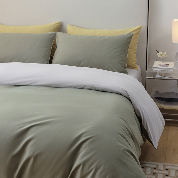 91家纺网 家纺一手货源 找家纺 ONE TWO ONE 121 2025新款A类高支高密全棉陶瓷磨毛（小cr ）纯色四件套 复古绿白灰