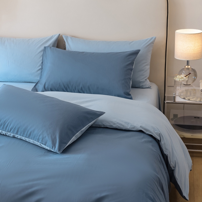 91家纺网 家纺一手货源 找家纺 ONE TWO ONE 121 2025新款A类高支高密全棉陶瓷磨毛（小cr ）纯色四件套 蔚蓝浅蓝