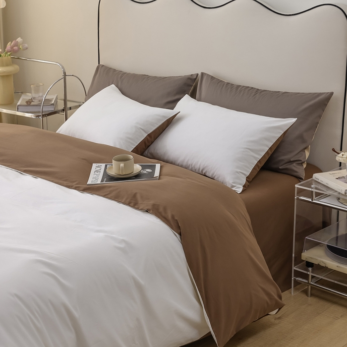 91家纺网 家纺一手货源 找家纺 ONE TWO ONE 121 2025新款A类高支高密全棉陶瓷磨毛（小cr ）纯色四件套 信白金咖