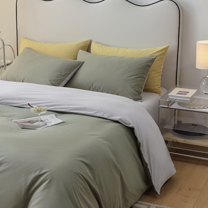 91家纺网 家纺一手货源 找家纺 ONE TWO ONE 121 2025新款A类高支高密全棉陶瓷磨毛（小cr ）纯色四件套 复古绿白灰